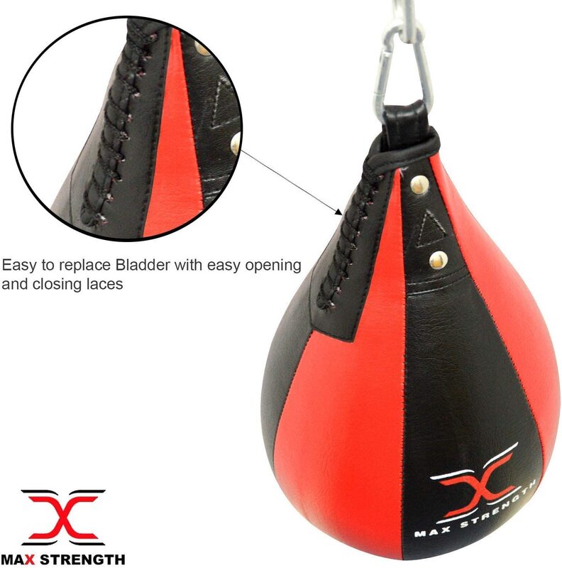 MaxStrength Pear Shape Speedball And Swivel Punch Bag MMA Punching Training Speed Ball, Black/Red