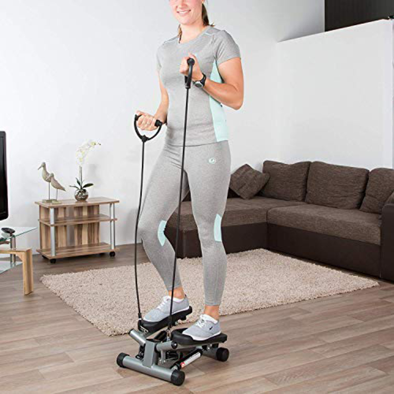 Maxstrength Mini Stepper for Abs Toner Workout, Aerobic Fitness with Resistance Band, Grey