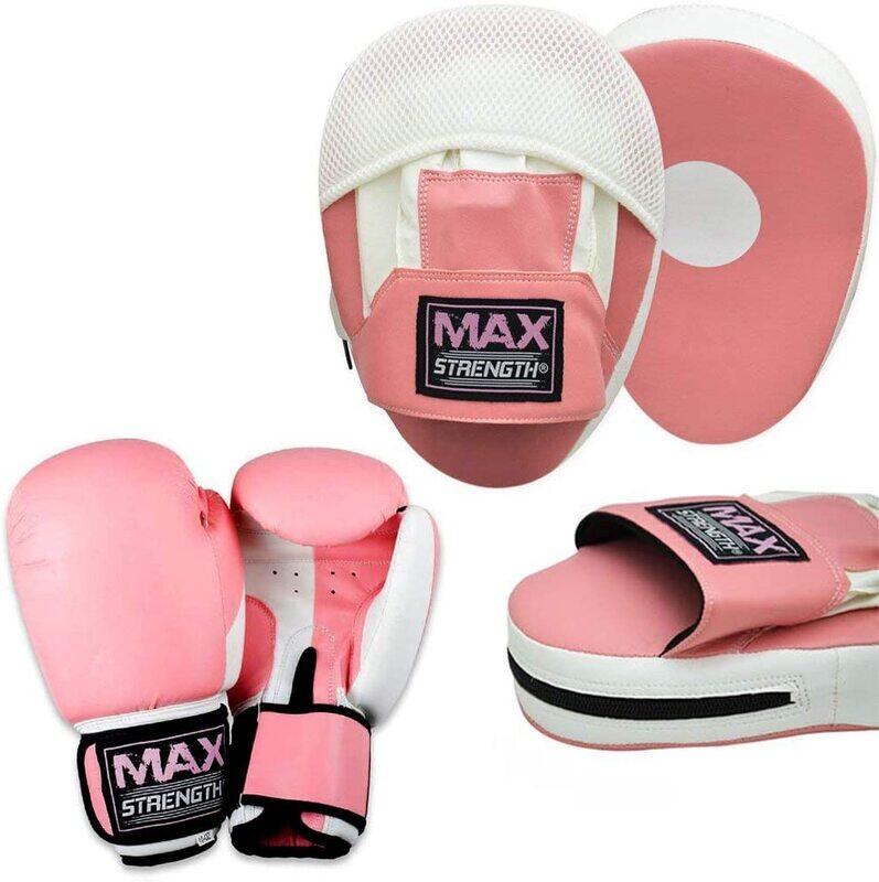 

MaxStrength 10oz Hook & Jab Muay Thai Punching Boxing Gloves and Focus Pads Set, Pink