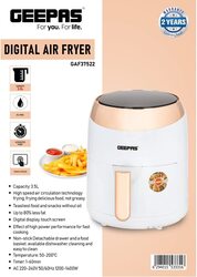 Geepas Digital Air Fryer With 3.5L Capacity, 1400W Hot Air Circulation Technology For Oil Free Low Fat Dry Fry Cooking Healthy Food Non-Stick Basket, Overheat Protection 