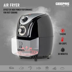 Geepas Gaf37521 1300W Air Fryer With Rapid Air Circulation System, 2.5L Capacity, Black