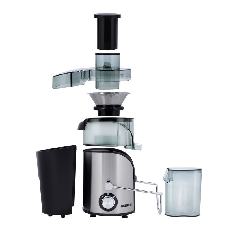 GEEPAS Juicer, Stainless steel GJE46017, 65mm Feed Tube, 1.4L Extra Large Pulp Container & 500ML Juice Cup, Overheat Protector & Double Safety Lock Device, 600W Powerful Motor 2