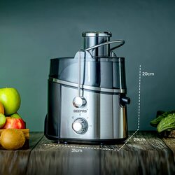 Geepas 600W Juice Extractor , Centrifugal Juicer With Stainless Steel Body & Extra Filter Basket  75mm Wide Mouth Ideal For Apple, Carrot, Pear & Orange 