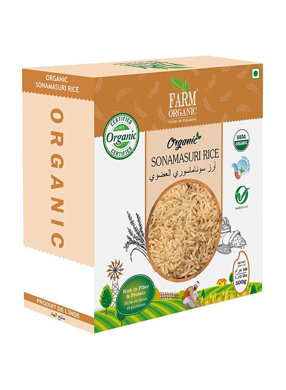 

Farm Organic Gluten Free Sonamasuri Rice, 500g