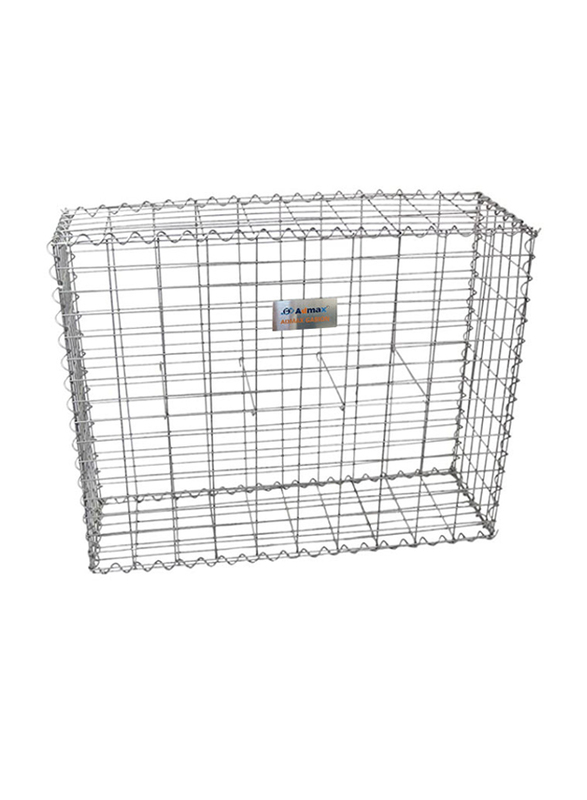 Admax Galvanised Steel Gabion Baskets with Outdoor Spiral, 100 x 80 x 30cm, Silver