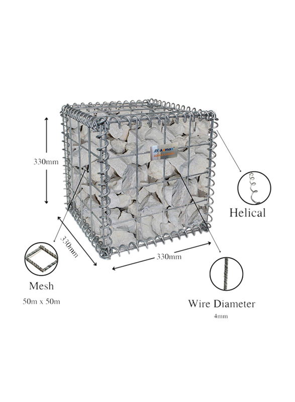 Admax Galvanized Steel Welded Gabion Basket, 330 x 330 x 330mm, Silver