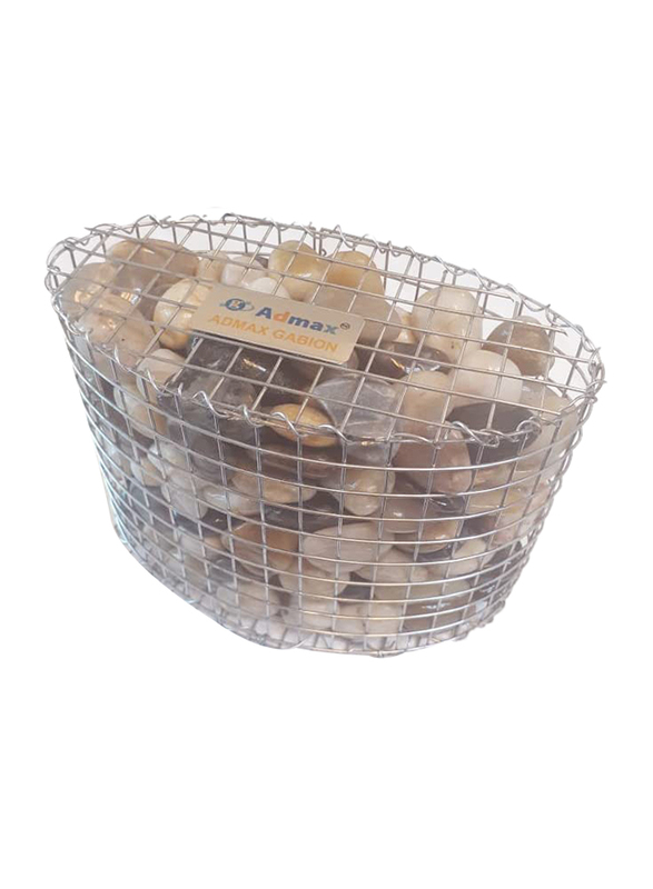 Admax Mini Decorative Gabion Basket with Shiny Pebbles, 175 x 100 x 125mm, Silver