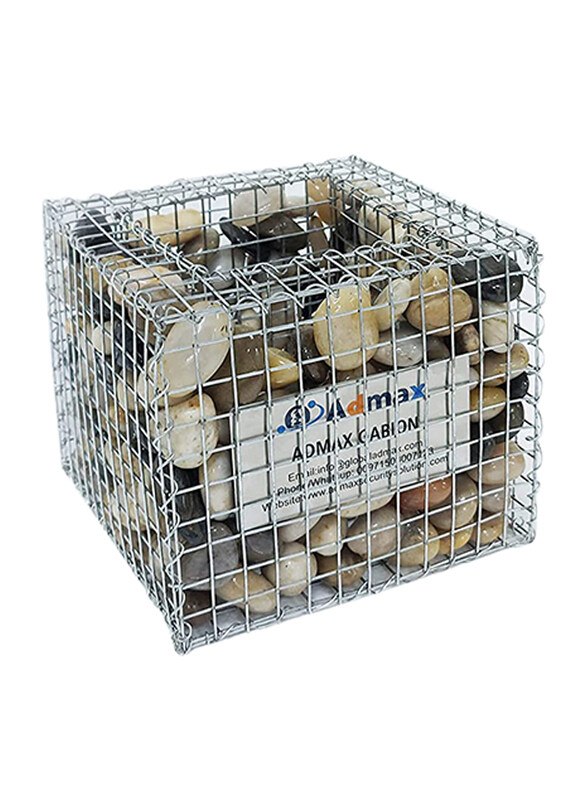 Admax Mini Decorative Gabion Basket with Shiny Pebbles, 125 x 150 x 125mm, Silver