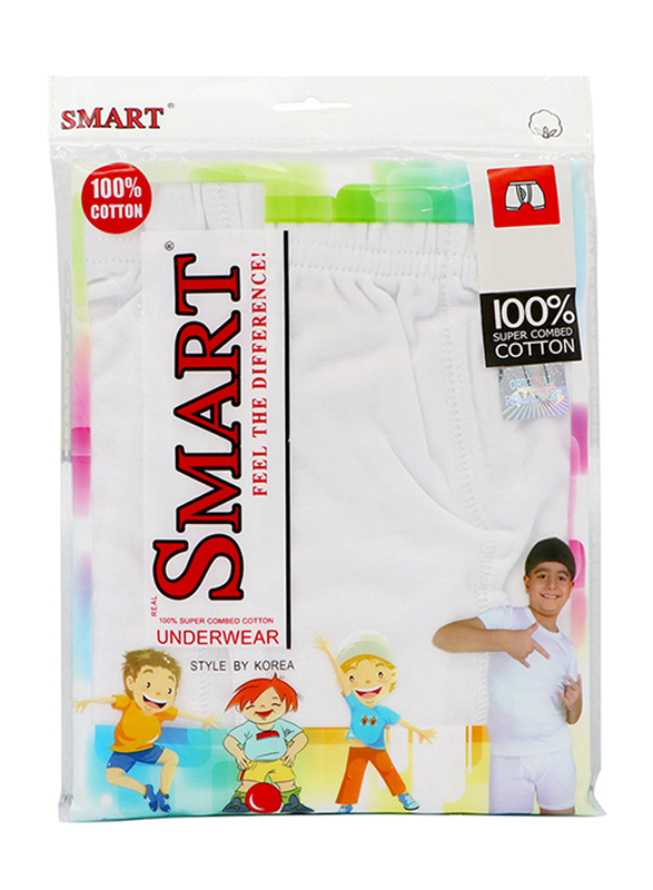 Real Smart 3-Piece Boxer Briefs Trunk Underwear Set for Boys, 7-8 Years, White
