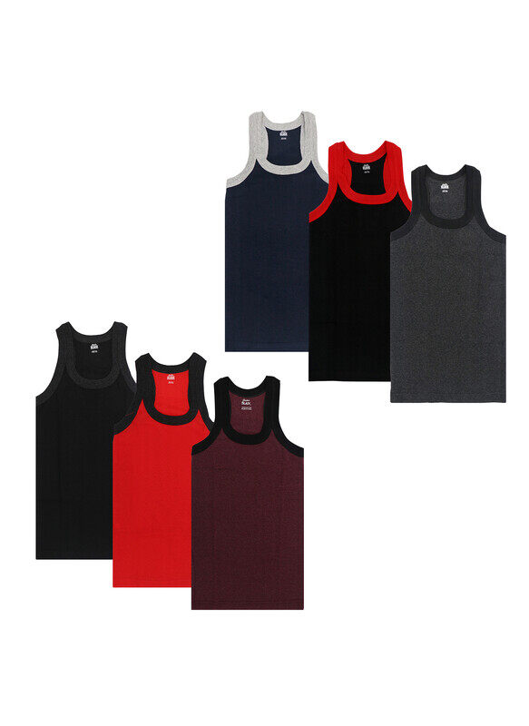 

SIRTEX 6-Piece Cotton Undershirt Gym Vest Round Neck Innerwear for Boys Aged 5-6 Yrs., Multicolour