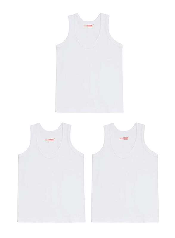 

Real Smart 3-Piece Sleeveless Round Neck Undershirt Vest Tank Top Set for Boys, 1-2 Years, White