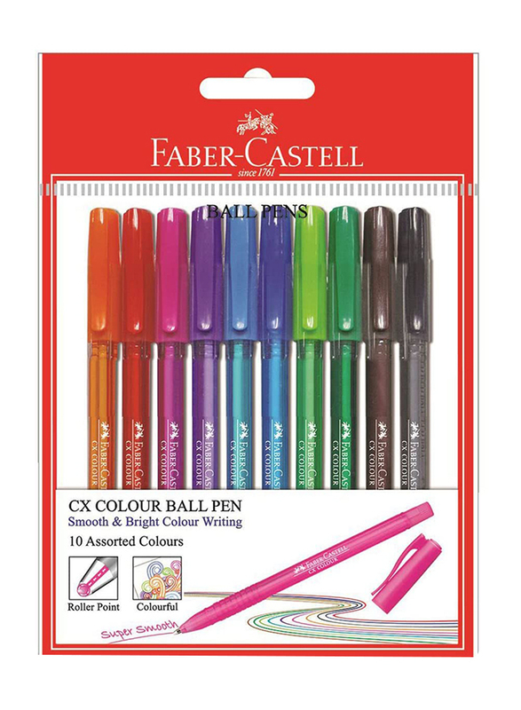 Faber-Castell 10-Piece Cx Rollerball Pen Set, 0.7mm, Multicolour