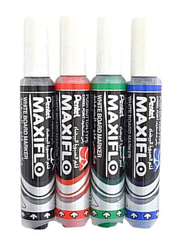 Maxiflo 4-Piece Pentel Whiteboard Marker Set with Chisel Tip, Multicolour