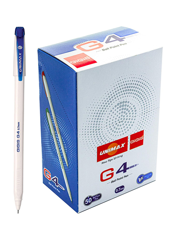 Gigis Unimax 50-Piece Ballpoint Pen, G4, 0.7mm, Blue