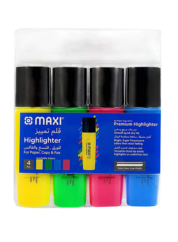 Maxi 4-Piece Super Fluorescent Premium Highlighter Set, Multicolour