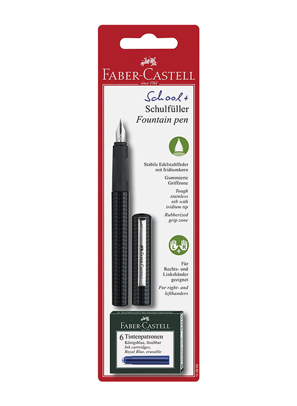 Faber-Castell Carbon Design Medium Nib Fountain Pen with 6 Ink Refills, 149809, Black