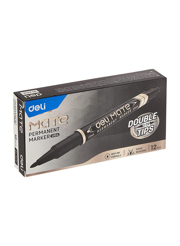 Deli 12-Piece Mate Permanent Marker with Double Tips, Black