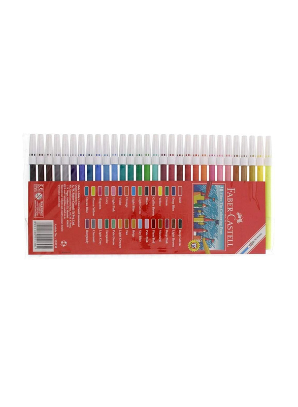 Faber-Castell Fibre Tip Colouring Pens, 30 Pieces, Multicolour