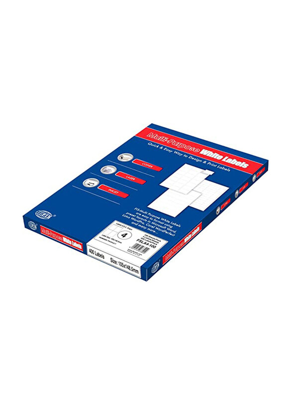 

FIS E.U. Origin Material Multipurpose Laser Labels, 4 Stickers x 100 Sheet, 105 x 148.5 mm, A4 Size, FSLA4-100, White