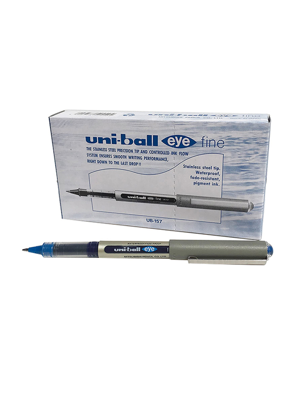 Uniball 12-Piece Eye Fine Rollerball Pen Set, 0.7mm, UB-157, Blue