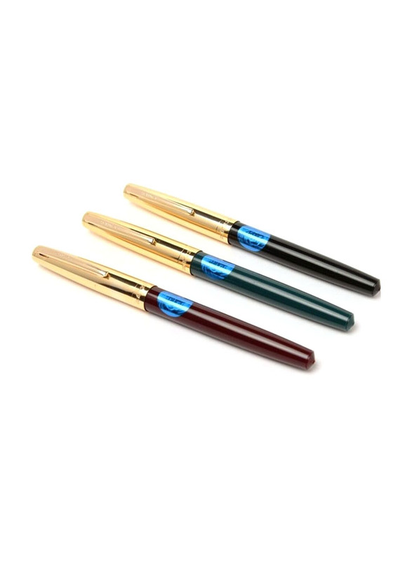 Success Stationery 3-Piece Hero Pen Original Fountain Ink Pen, Black/Green/Maroon
