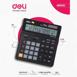 Deli 12-Digit Desktop Calculator, M010, Black