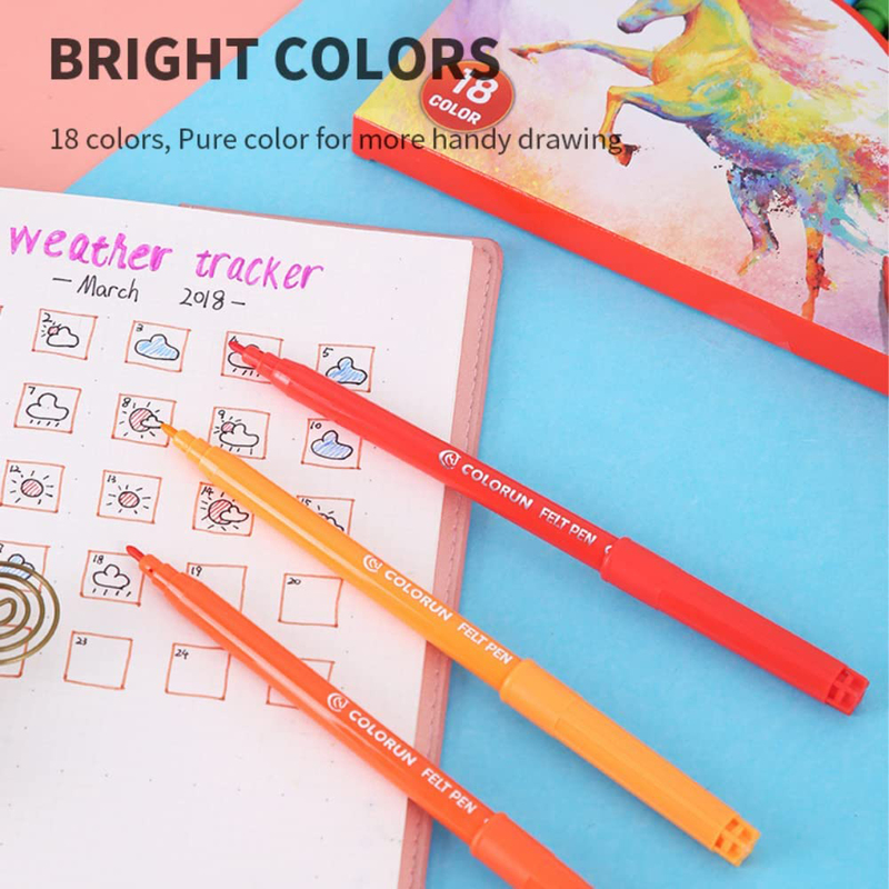 Deli Colorun Felt Colouring Pen Set, 18-Piece, Multicolour