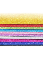 Caffaina Powder Glitter Paper Sponge Sheet Set, 10 Sheets x 10 Pieces, A4 Size, Multicolour