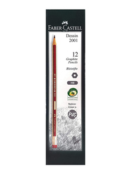 Faber-Castell 12-Piece Dessin Black Lead HB Pencil with Eraser, Red/Gold