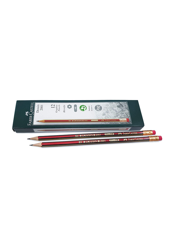 Faber-Castell 12-Piece Dessin Black Lead HB Pencil with Eraser, Red/Gold