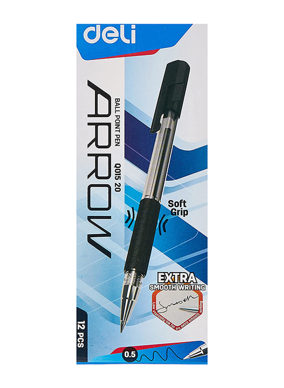 Deli Arrow Ballpoint Pen with Low Viscosity Ink, 0.5mm, Black