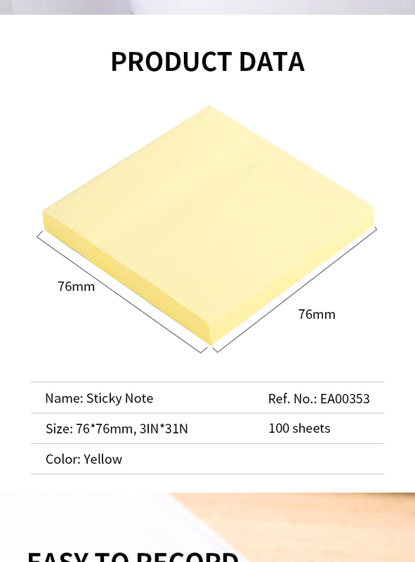 Deli Sticky Notes Set, 76 x 76mm, 100 Sheets, Yellow