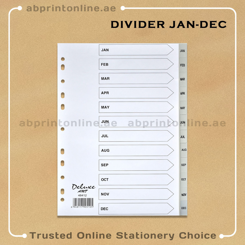 Deluxe Jan-Dec Plastic Divider with Letter, 10 Sheets, A4 Size, 48412, Grey