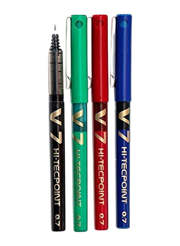 

Pilot 4-Piece V7 Hi-Techpoint Rollerball Pen Set, 0.7mm, Black/Blue/Green//Red