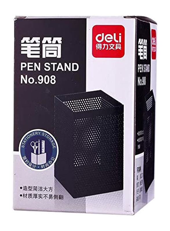 Deli AWT Choice Metal Square Mesh Pen Stand Desk Organizer, 0908, Black
