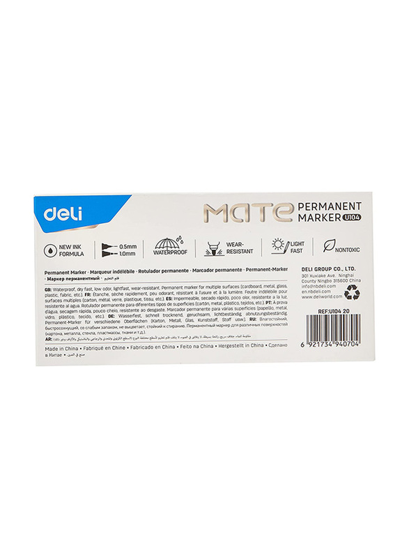 Deli 12-Piece Mate Permanent Marker with Double Tips, Black