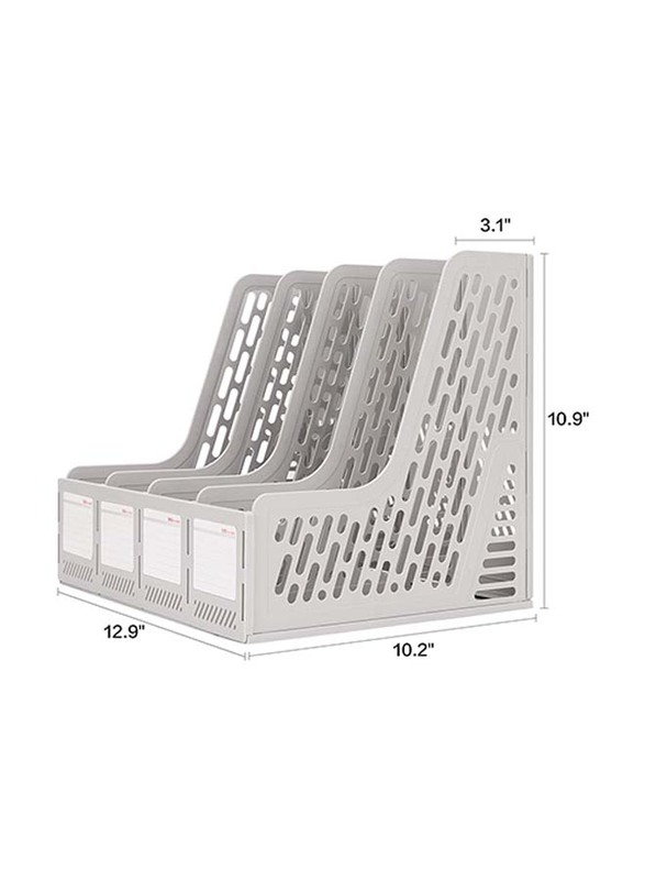 Deli Plastic 4 Vertical Compartments Magazine Rack, Grey
