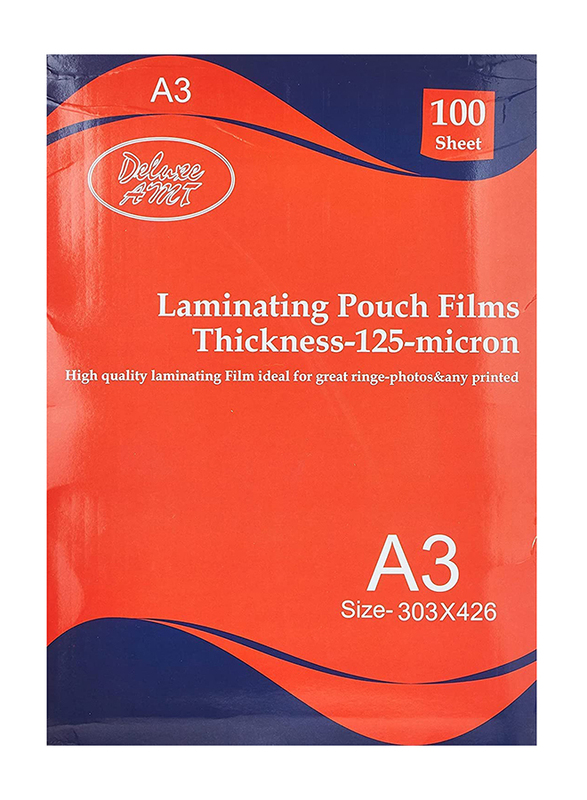 Deluxe Amt A3 Lamination Pouch Film, 100 Sheets, Clear