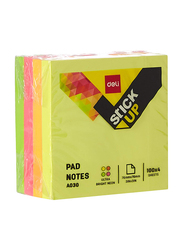 Deli A030 Bright Neon Sticky Notes Pad Set, 4 Pack x 100 Sheets, Multicolour