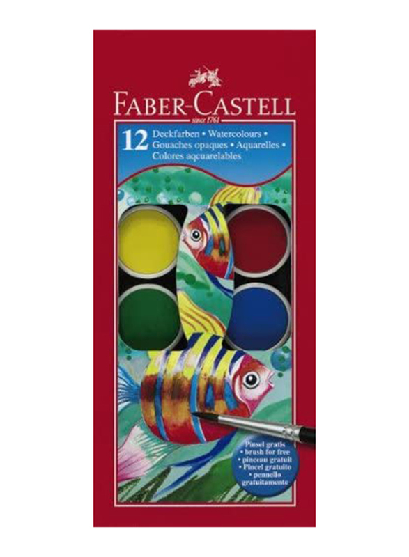 Faber-Castell 12-Shade Watercolours with Brush, Multicolour