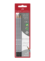 Faber-Castell 3-Piece HB Grip Graphite Pencil with Eraser Tip, 117298, Silver