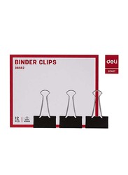 Deli Binder Clip, 41mm, 12 Pieces, Black