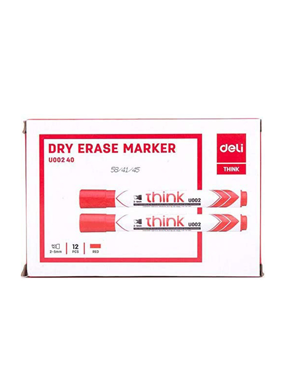 Deli 12-Piece Think Dry Erase Marker, U00240, Red