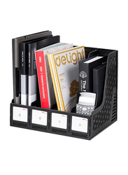 Deli Plastic 4 Vertical Compartments Magazine Rack, Black