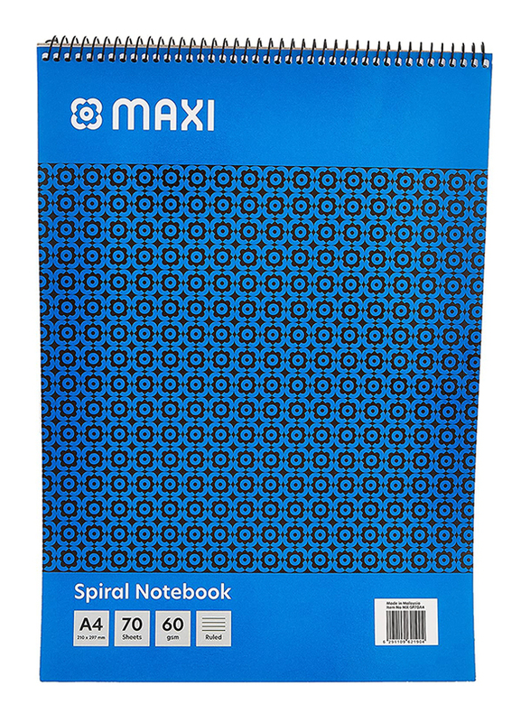 Maxi Top Spiral Ruled Notebook, 60 GSM, A4 Size, 70 Sheets, SP70A4, Blue