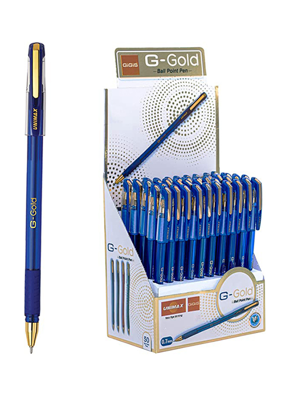 Gigis Unimax G-Gold 50-Piece Ballpoint Pen, 0.7mm, Blue