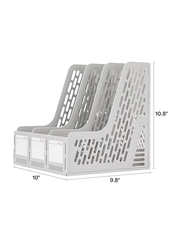 Deli Plastic 3 Vertical Compartments Magazine Rack, Grey