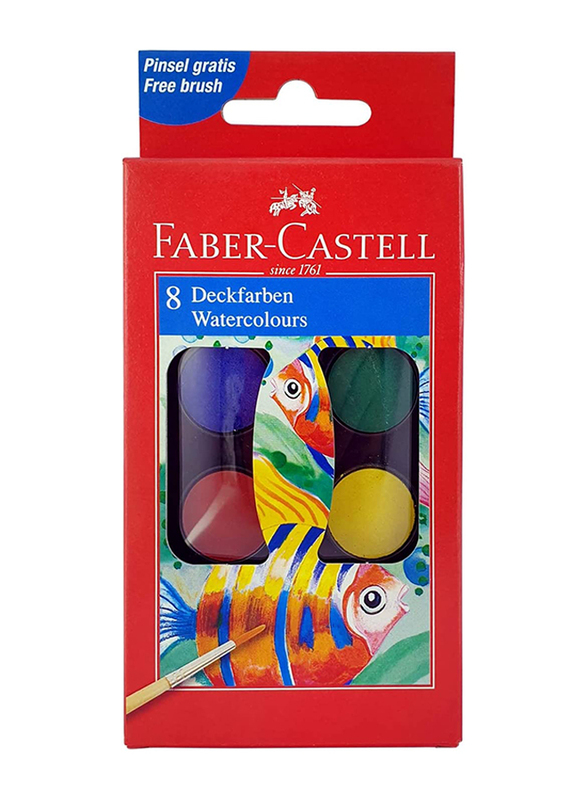 Faber-Castell 8-Shade Watercolours with Brush, 24mm, Multicolour