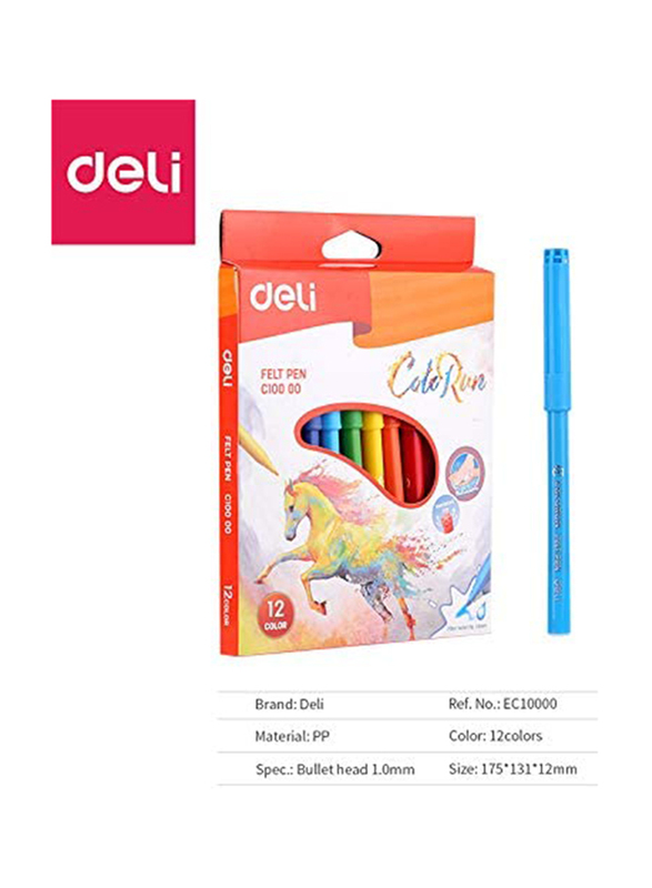 Deli Colorun Felt Colouring Pen Set, 12-Piece, Multicolour