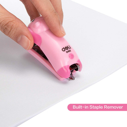 Deli Mini Cute Cartoon Animals Piggy No 10 Stapler, Pink